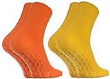 Rainbow Socks - Hombre Mujer Calcetines Diabéticos Sin Goma Antideslizantes ABS - 2 Pares - Naranja Amarillo - Talla 36-38